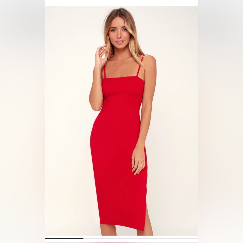 Lulu's Red Square Neck Bodycon Midi Dress